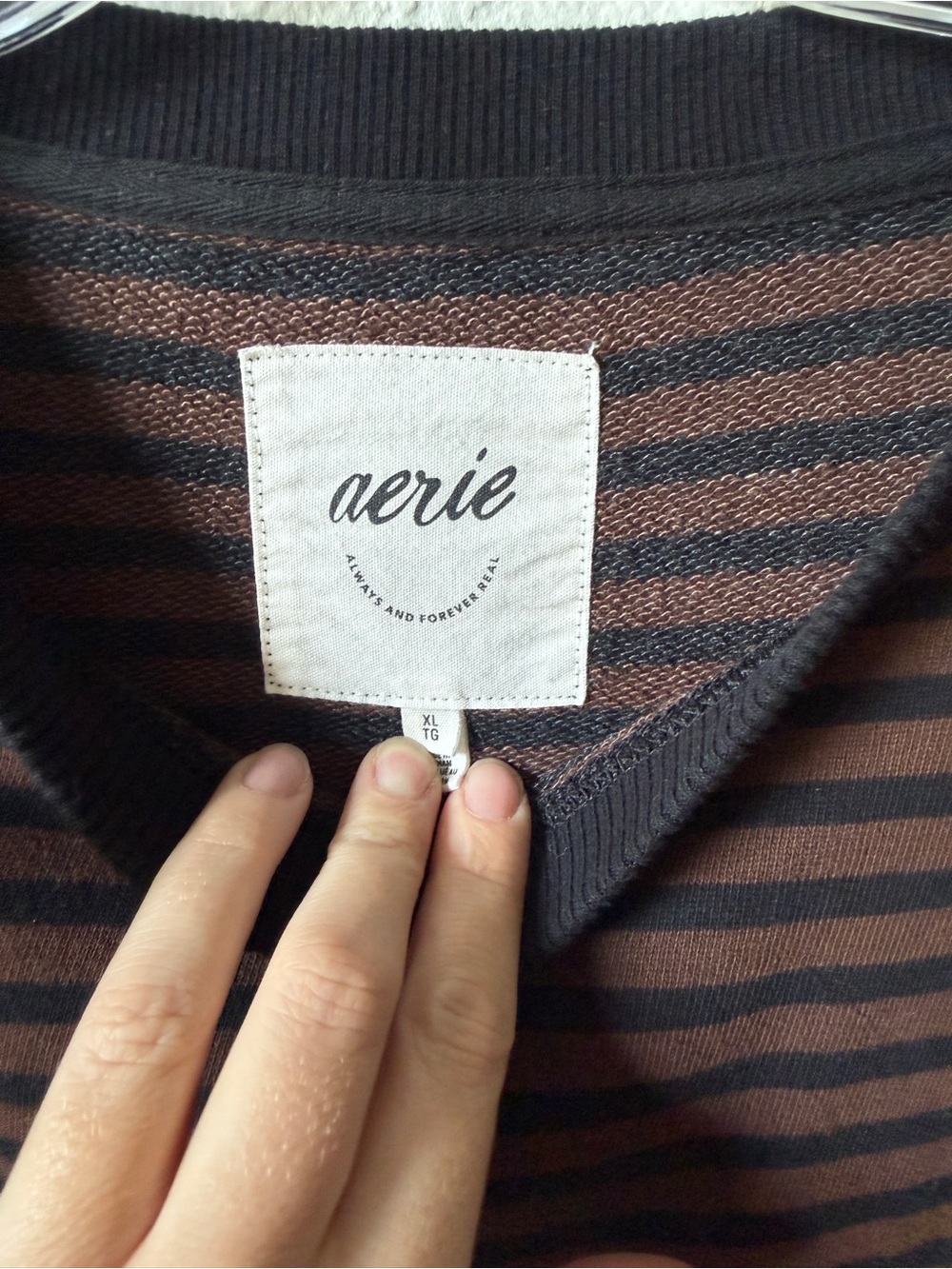 aerie classic crew sweatshirt - stripped black and brown - Picture 4 of 8